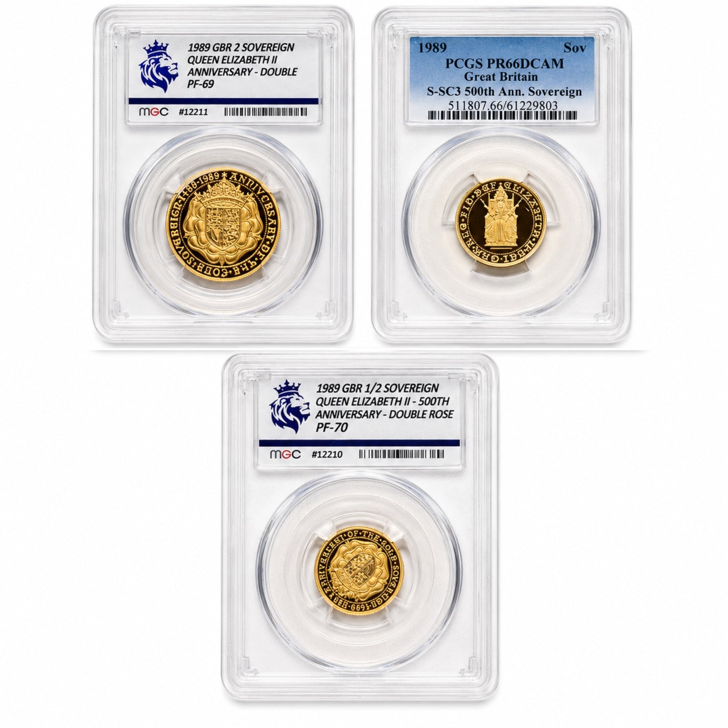 1989 Elizabeth II Gold Proof Sovereign 3-Coin Set Graded PR66-70