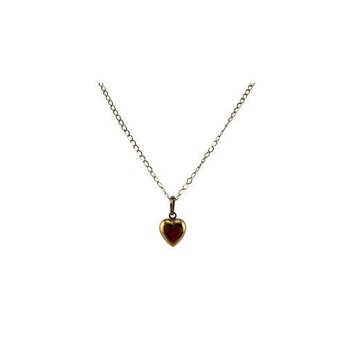 9ct Heart Pendant on Fine Rolo Link Chain, 2mm Wide, 18in Length, Stamped 9ct
