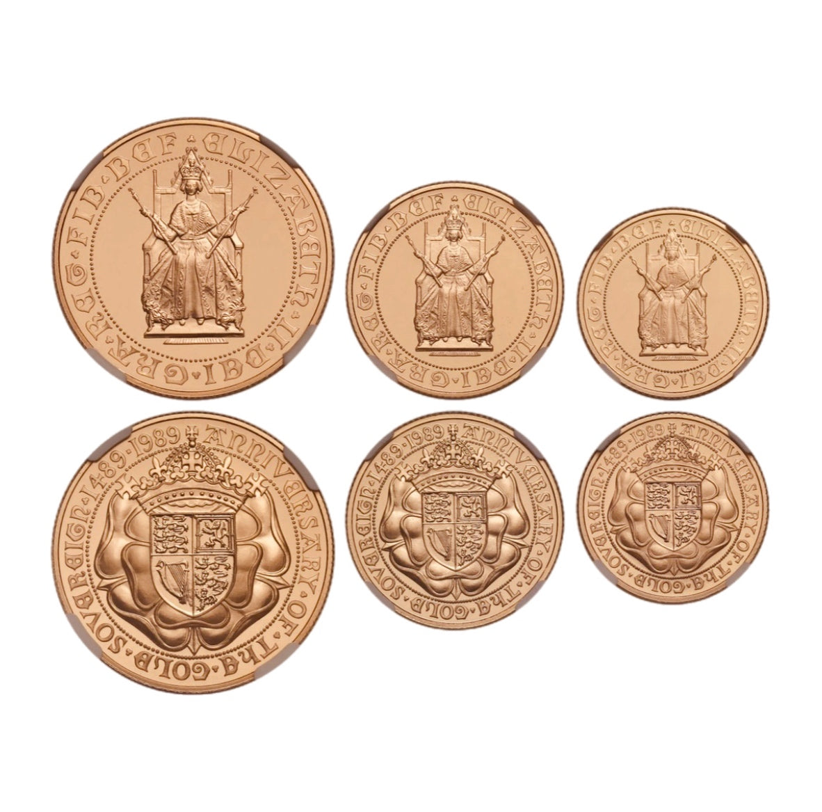 1989 Elizabeth II Gold Proof Sovereign 3-Coin Set Graded PR66-70