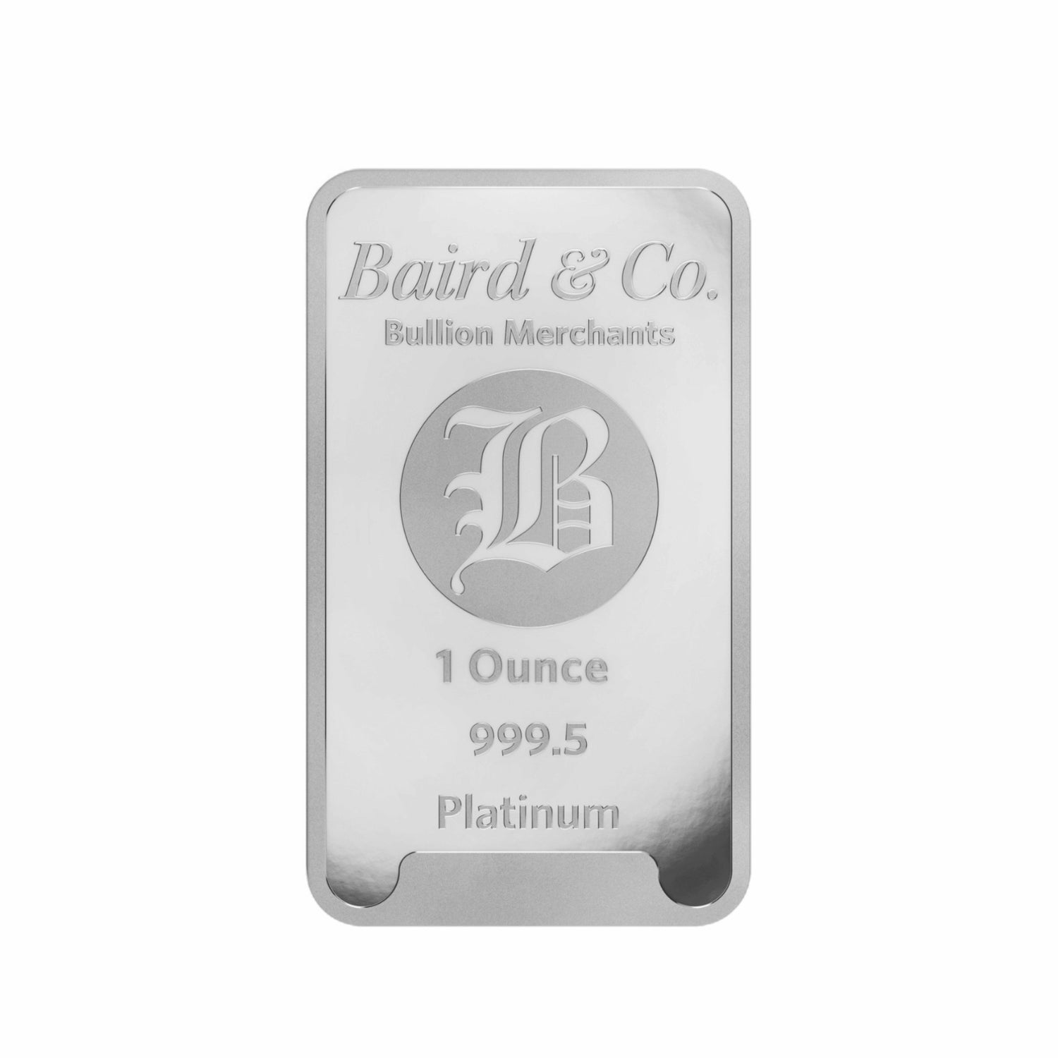 Baird 1oz Platinum Bar 999.5 Fine, logo and weight marked, precious metal investment.