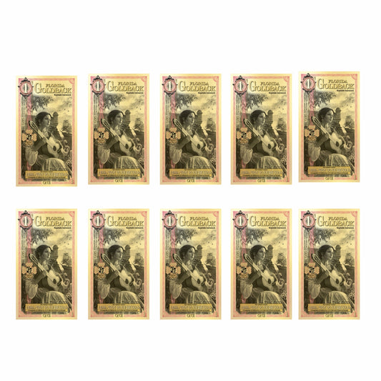 10 x 1 Florida Goldback 10 x 1/1000oz of 24k Gold (1/100ozt total, 0.31g)