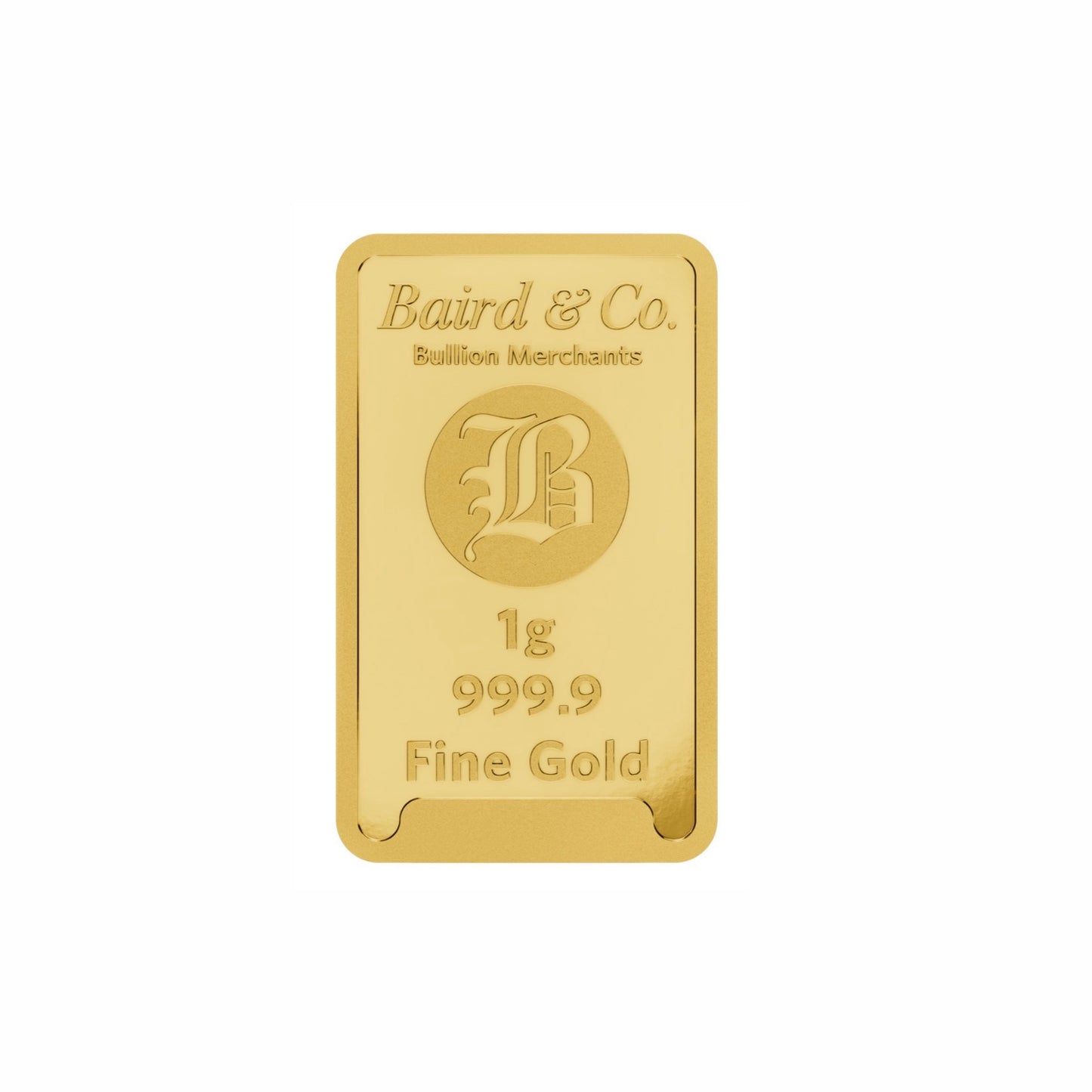 1g 9999 Fine Gold Bar by Baird & Co London in Assay Card.