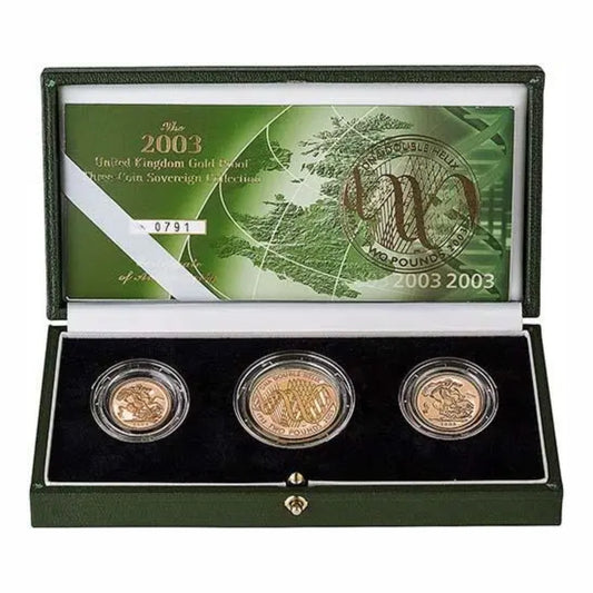2003 Proof Gold Sovereign Premium 3 Coin Set, Royal Mint, 28g of 22ct Gold