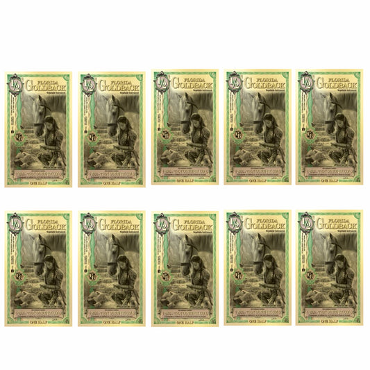 10 x 1/2 Florida Goldback 10 x 1/2000oz of 24k Gold