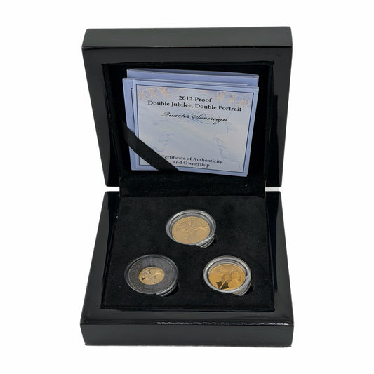A London Mint 2012 Jubilee Double Portrait Gold Sovereign 3 Coin Set 14g of 22ct Gold
