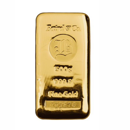 500g 9999 Gold Bullion Cast Bar made by Baird and Co. Call or Email to Order