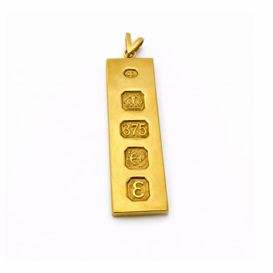9ct Yellow Gold Ingot Pendant, Full UK Hallmarks 11.1g