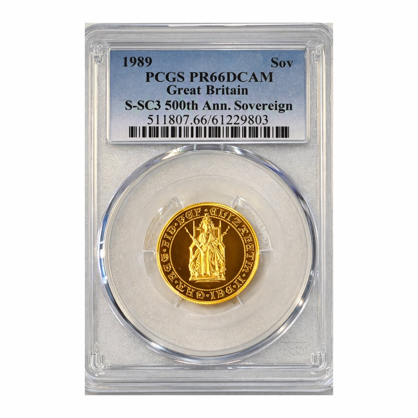 1989 Tudor Rose £1 Full Sovereign Gold Proof Coin PCGS Graded PF66