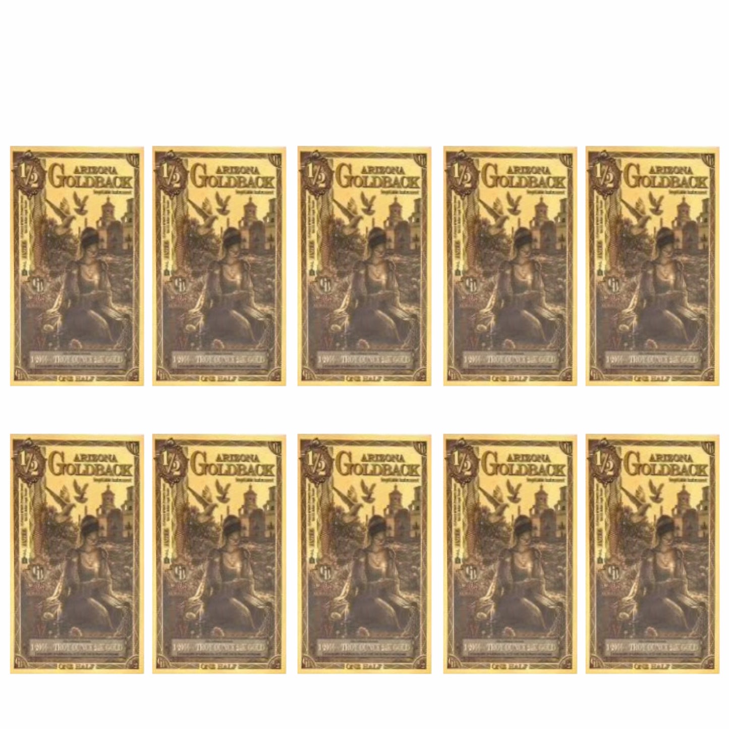 10 x 1/2 Arizona Goldback 10 x 1/2000oz of 24k Gold