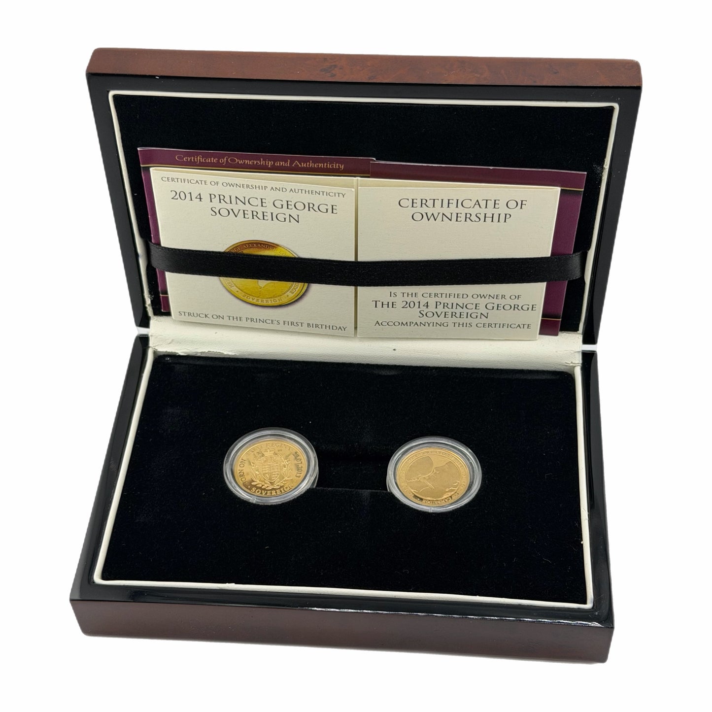 London Mint Commemorative 2 Gold Coin Set:2013 Vivat Regina Full Sovereign and 2014 Prince George Full Sovereign 16g of 22ct Gold