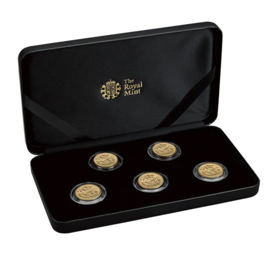 1918 Branch Mint 5 Coin Sovereign Set Colonial Mints (All Branches - 30g of 22ct gold) In Royal Mint Box with COA