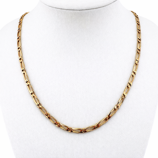 9ct Gold Figarro Chain, 17in L, 3mm W, 9.2g Stamped 375