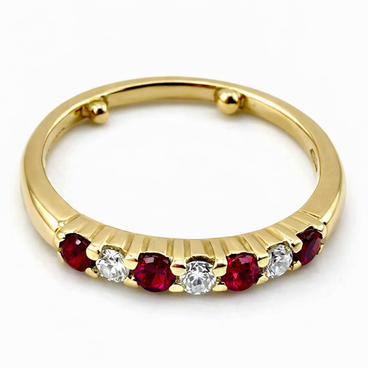 18ct Gold Diamond/Ruby Half Eternity Ring. Size K1/2, Hallmarked 3.1g