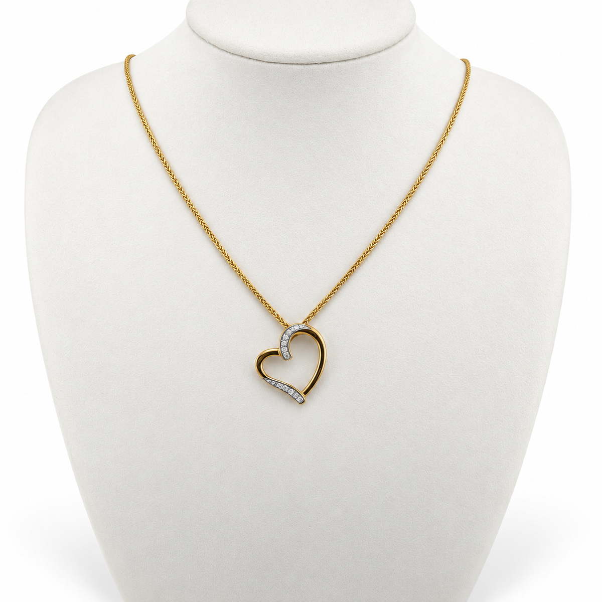 9ct Gold Natural Diamond Open Heart Pendant Necklace 22in Chain 3.94g