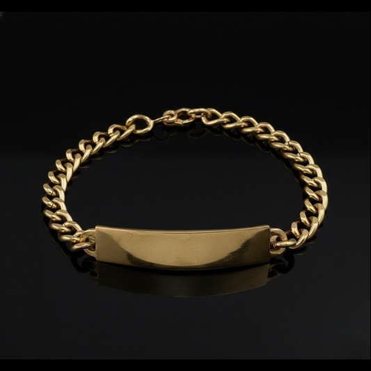 9ct Gold Curb ID Bracelet, 7.4mm W, 8in L, Full UK Hallmarks 27.5g Not Scrap