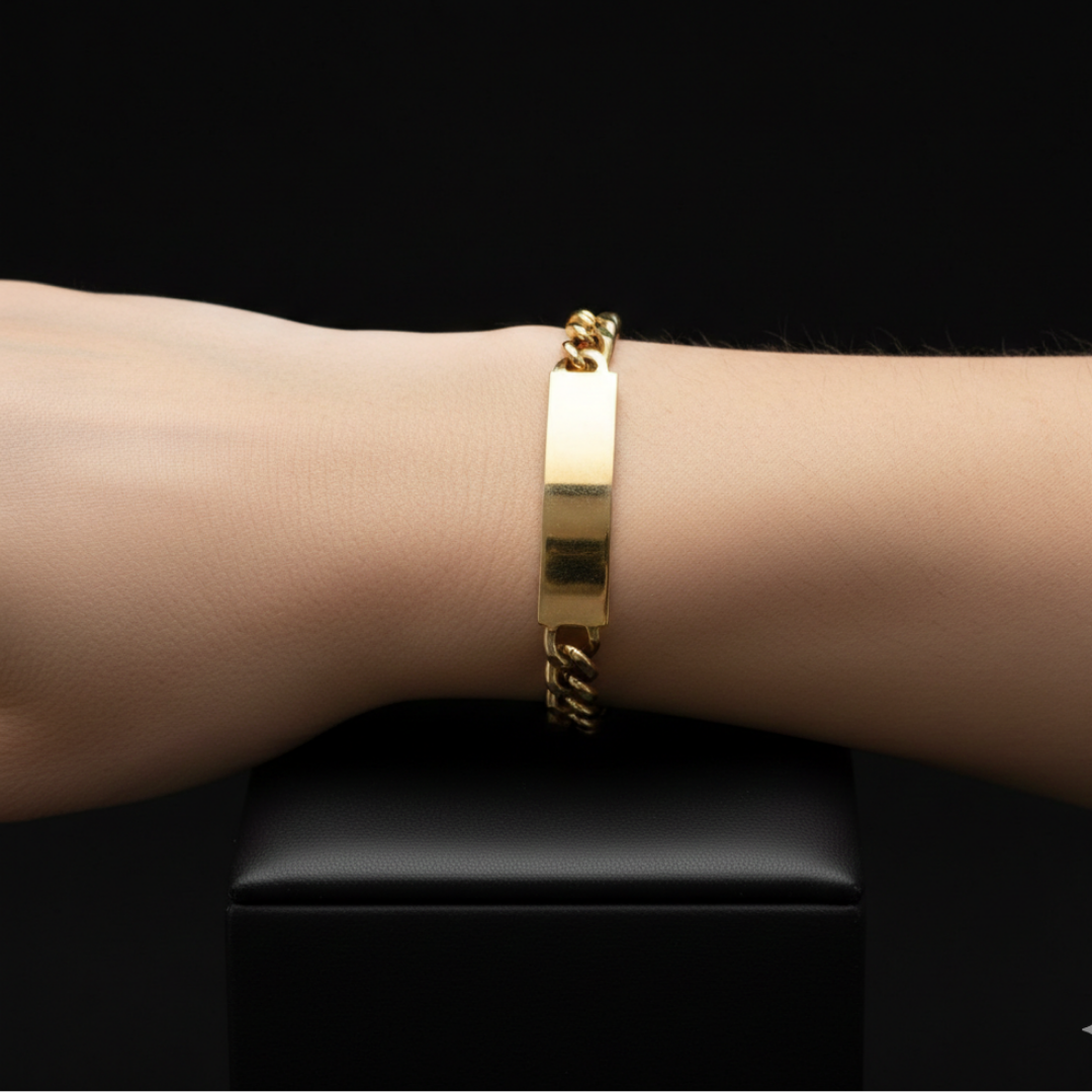 9ct Gold Curb ID Bracelet, 7.4mm W, 8in L, Full UK Hallmarks 27.5g Not Scrap