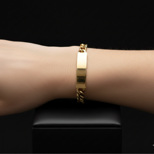 9ct Gold Curb ID Bracelet, 7.4mm W, 8in L, Full UK Hallmarks 27.5g Not Scrap