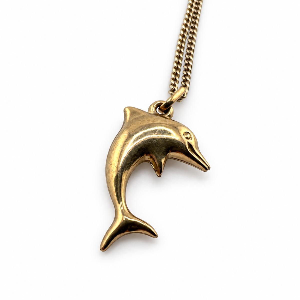 9ct Gold Dolphin Pendant & Curb Chain Necklace 2.88g, 18in L
