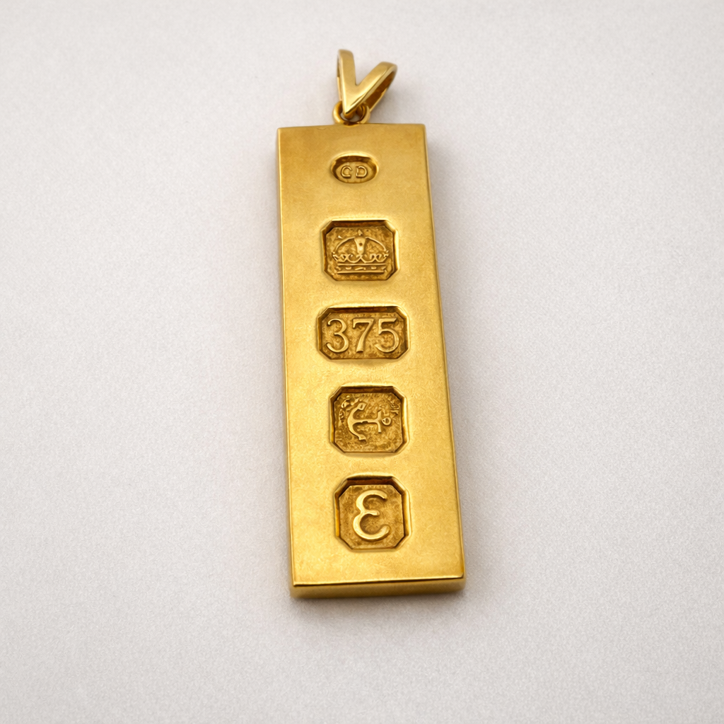 9ct Yellow Gold Ingot Pendant, Full UK Hallmarks 11.1g