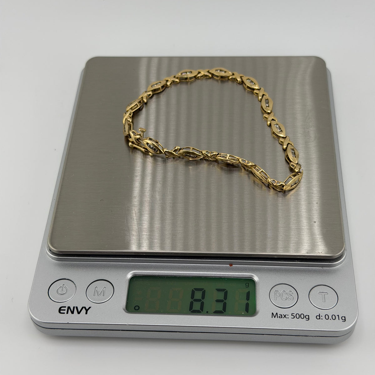 14ct Gold Fancy X Link Natural Diamond 1ct Bracelet 8in, 8.31g