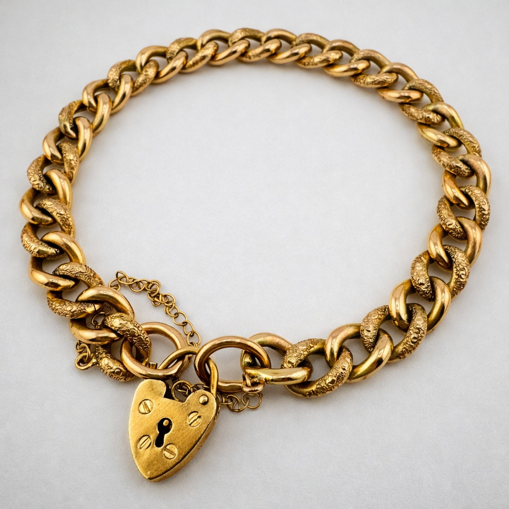 9ct Gold Curb Braclet, 7in L, 8mm W, 11.8g Hallmarks