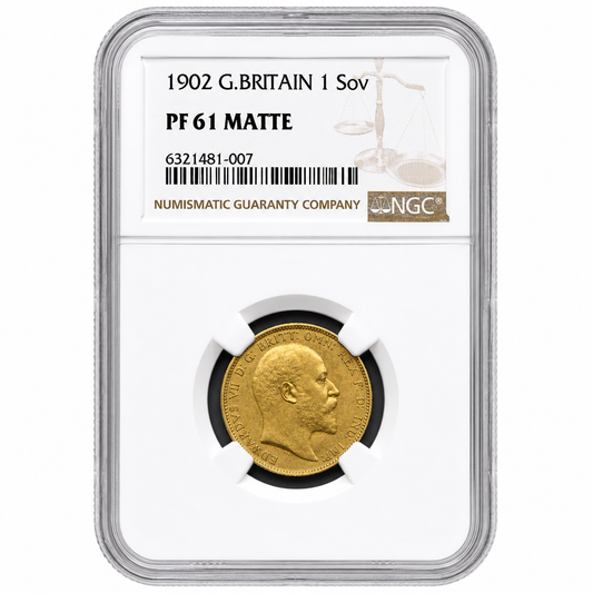 1902 Edward VII Matt Proof Gold £1 Full Sovereign Coin Graded by NGC as PF61 (7.98g of 22ct Gold)