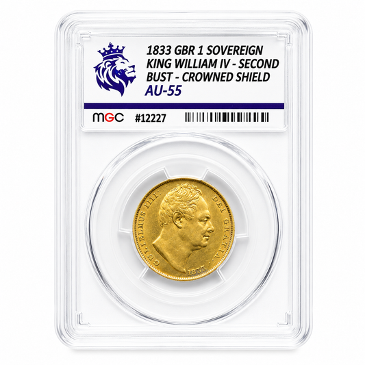 1833 William IV Full Sovereign AU55 MGC (7.98g of 22ct Gold)