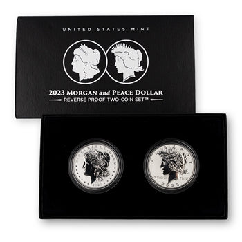 Morgan and Peace Silver Dollar 2023 Two-Coin Reverse Proof Set Boxed with COA