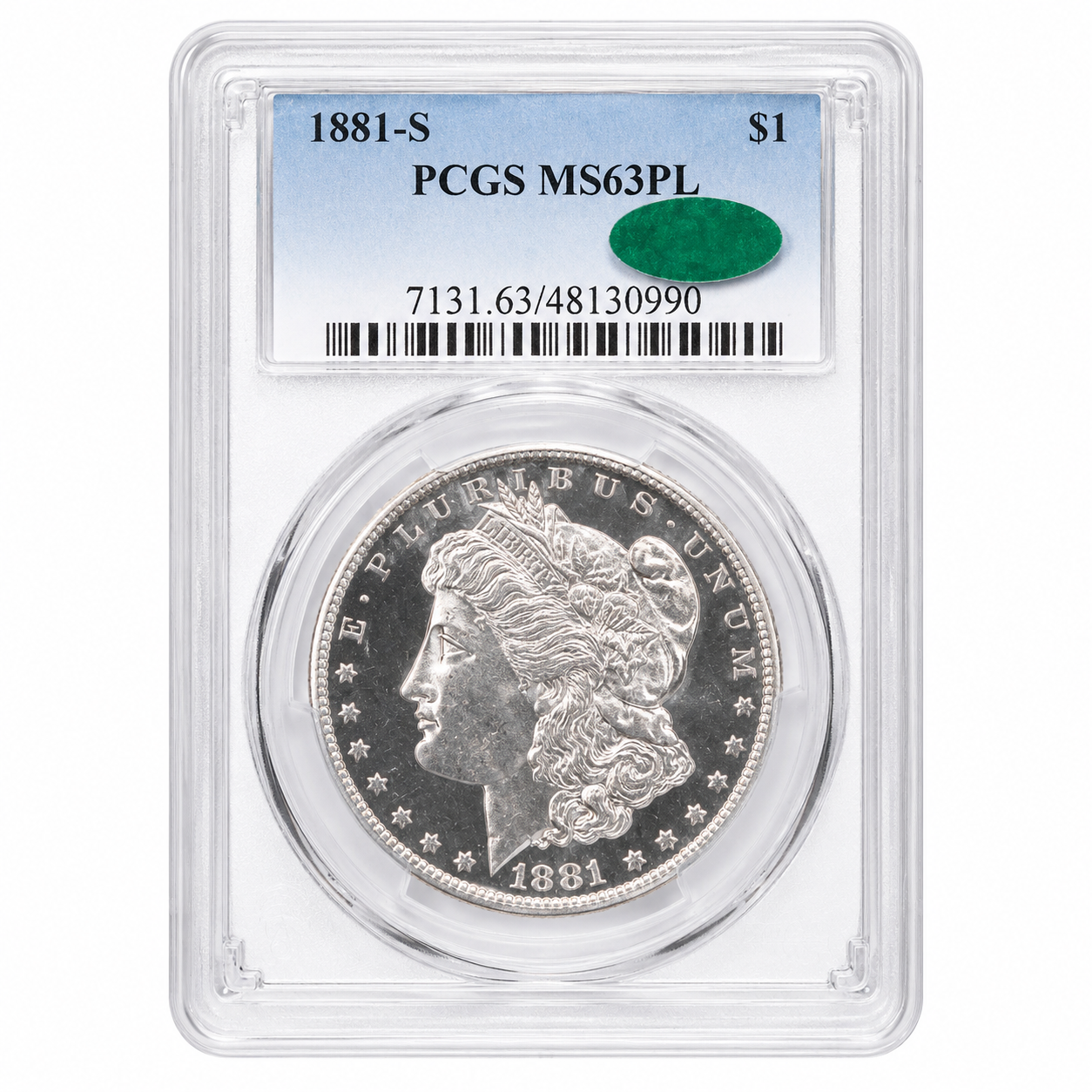 1881-S Morgan Silver Dollar MS-63PL Proof Like PCGS Green Label