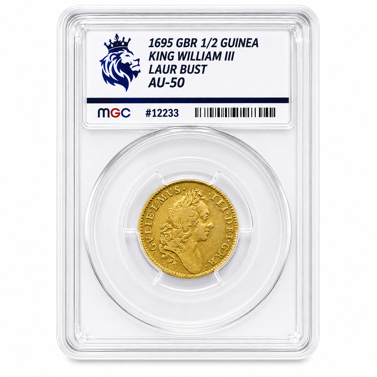 1695 Gold Half Guinea Coin William III Graded AU50 by MGC
