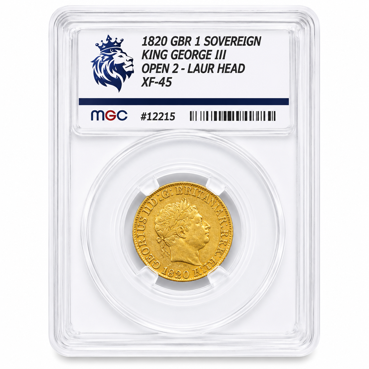 1820 Gold Sovereign George III XF-45 MGG Slabbed (7.98g of 22ct Gold)