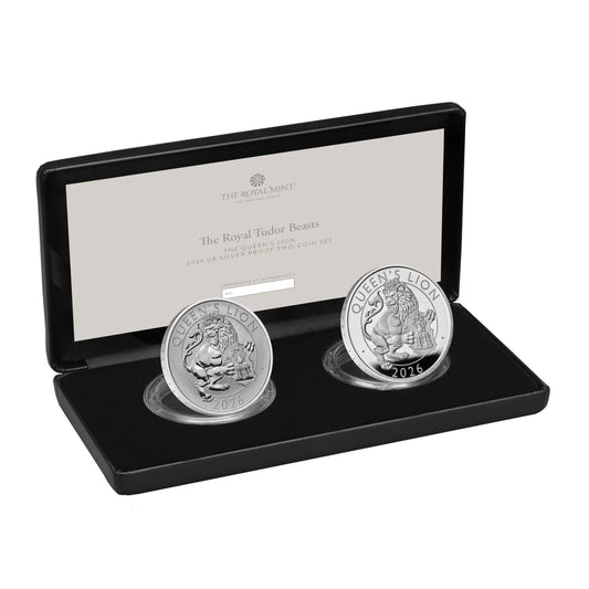 The Royal Tudor Beasts The Queen's Lion 2026 UK Silver Proof Two-Coin Set, Limited Edition 250