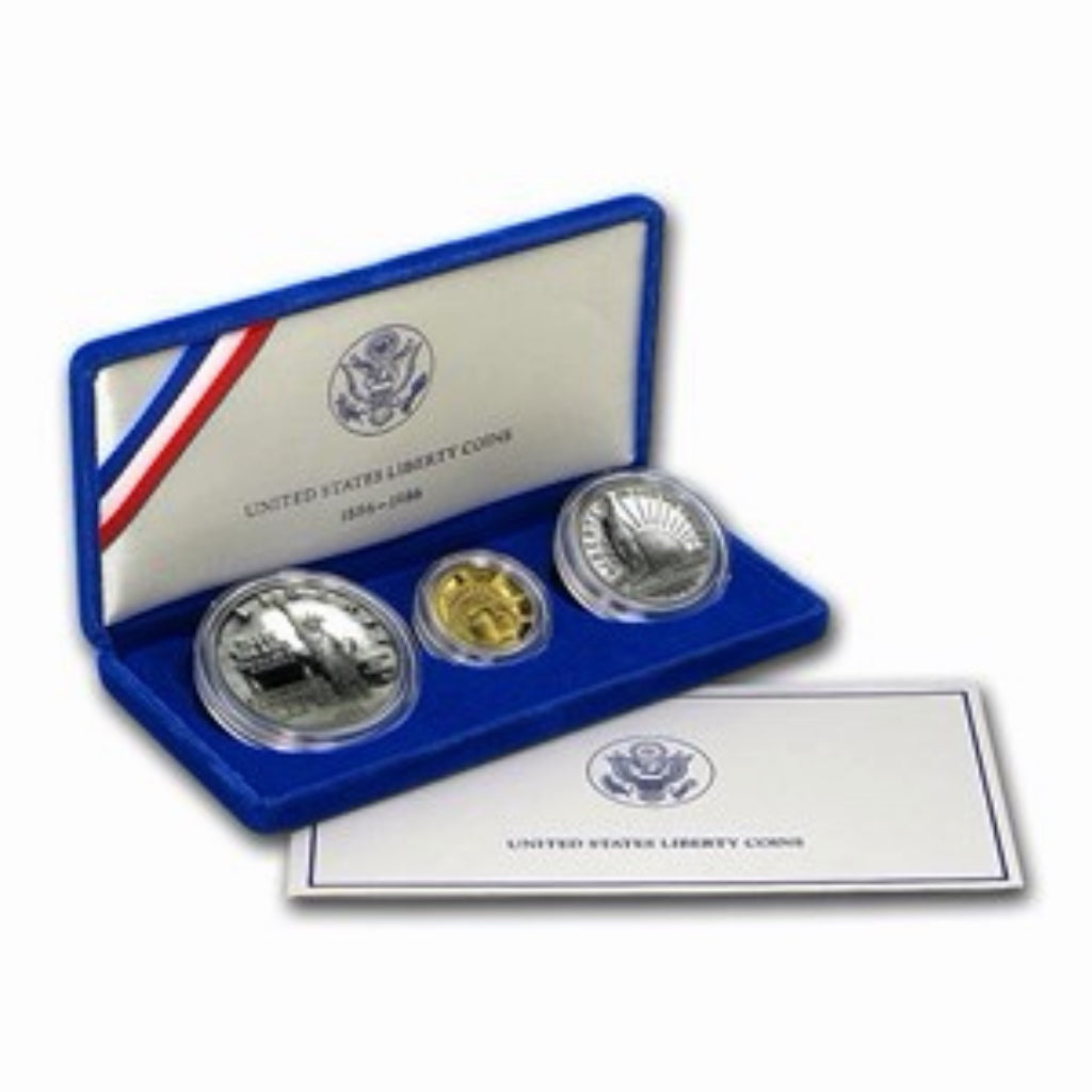 1986 W/S Gold / Silver Commem Statue of Liberty Proof 3-Coin Set Boxed with COA