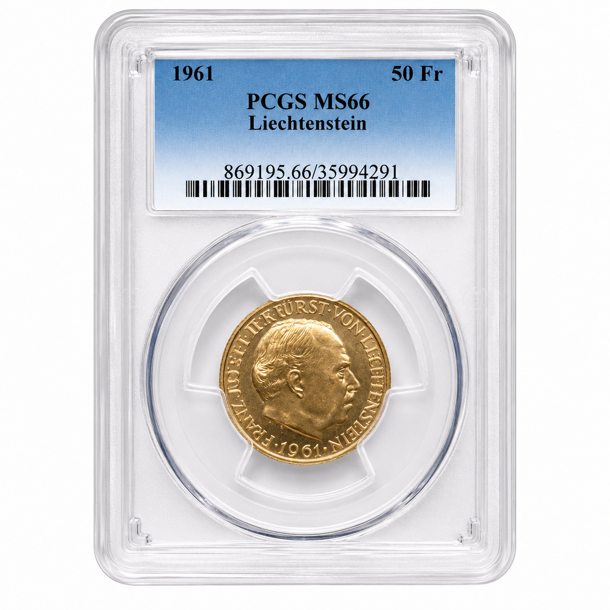 Liechtenstein Franz Joseph II 1961 Gold 50 Francs 100th Anniversary of National Bank PCGS MS66