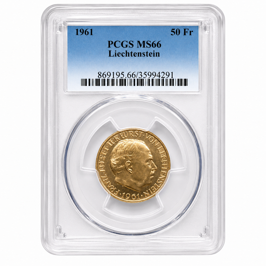 Liechtenstein Franz Joseph II 1961 Gold 50 Francs 100th Anniversary of National Bank PCGS MS66