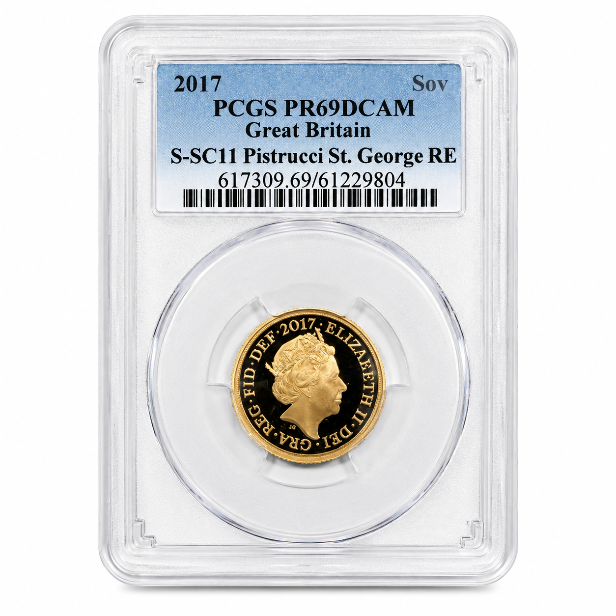 2017 Queen Elizabeth II 200th Anniversary (5th Head) 22ct Gold Proof Full Sovereign Coin Box with COA PR69DC PCGS