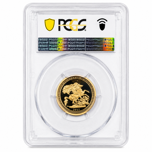 2017 Queen Elizabeth II 200th Anniversary (5th Head) 22ct Gold Proof Full Sovereign Coin Box with COA PR69DC PCGS