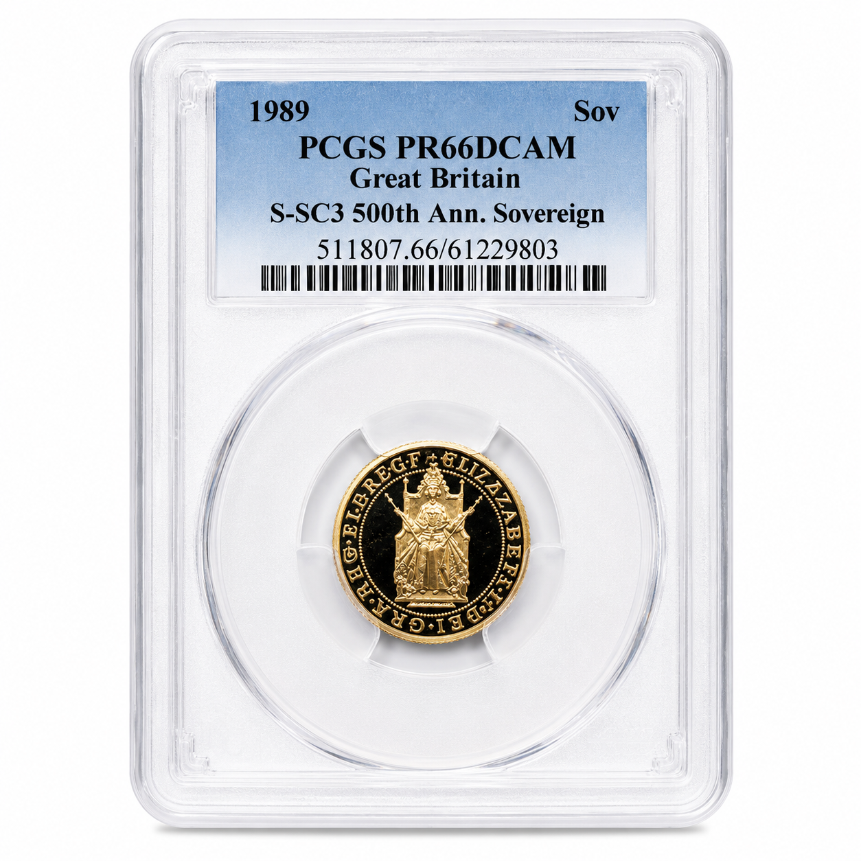 1989 Tudor Rose £1 Full Sovereign Gold Proof Coin PCGS Graded PF66