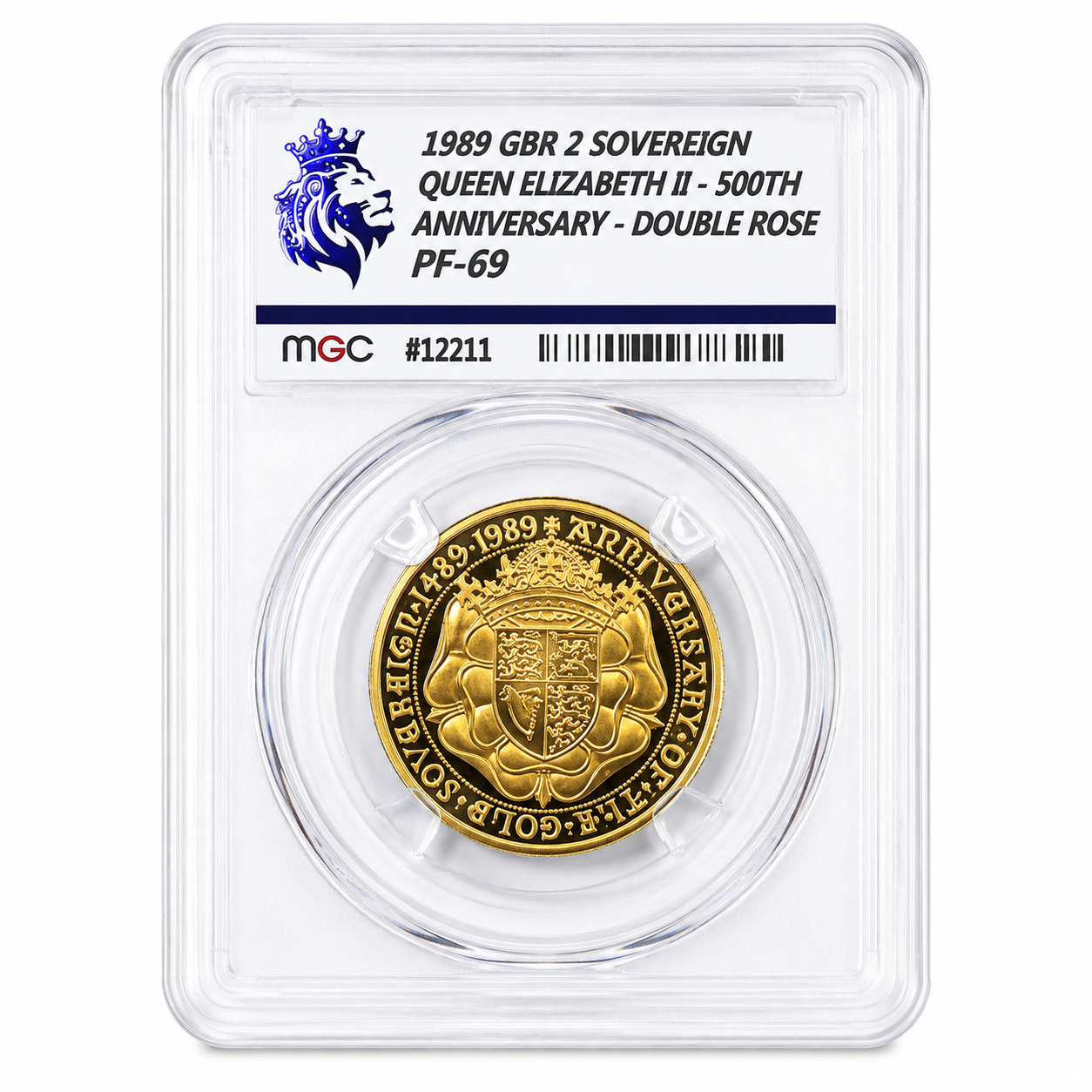 1989 Tudor Rose £2 Pound Double Sovereign Gold Proof Coin MGC Graded PF69