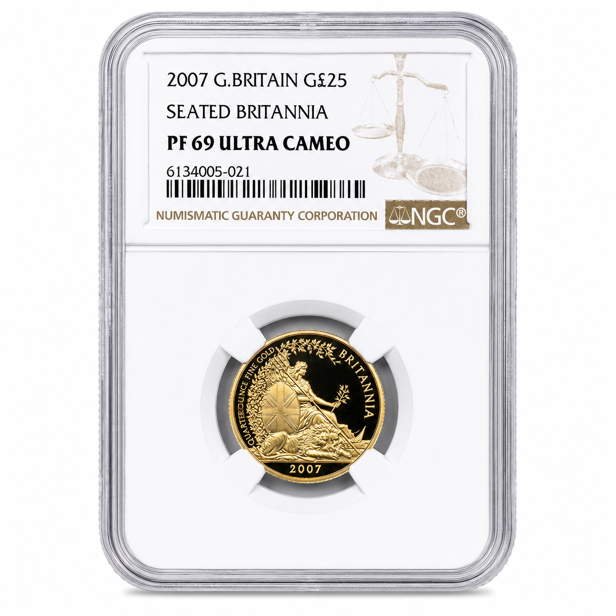 2007 UK Britannia 1/4oz Proof Gold Coin - NGC Graded PF69 Ultra Cameo