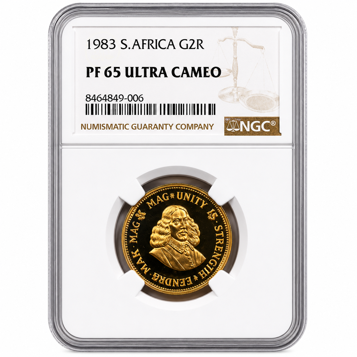 1983 2 Rand Proof South African 22ct Gold Coin, PF66UC NGC Graded