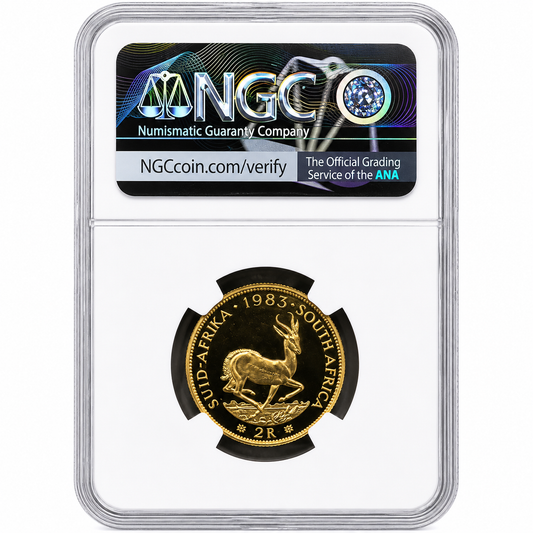 1983 2 Rand Proof South African 22ct Gold Coin, PF66UC NGC Graded