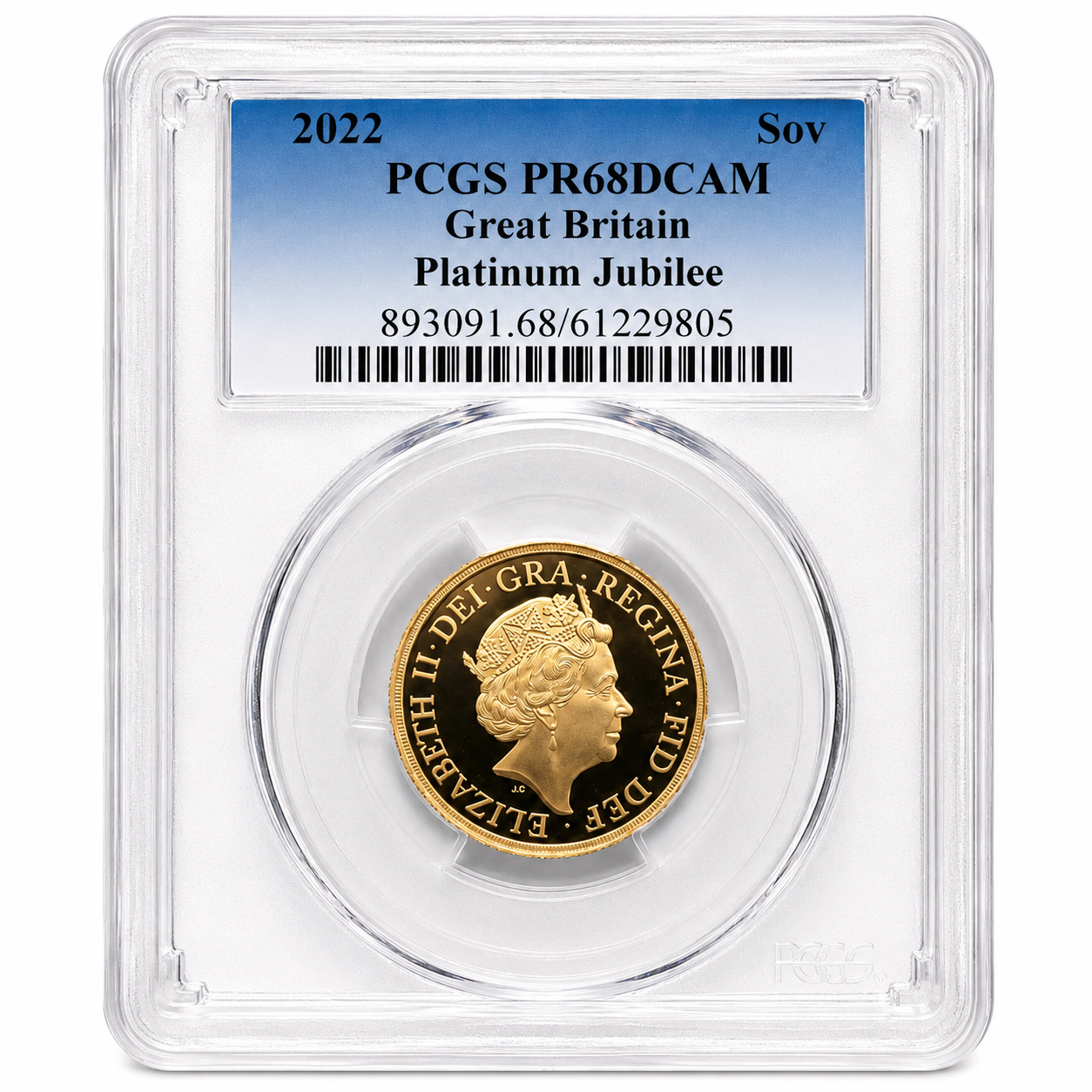 2022 Elizabeth II Platinum Jubilee 22ct Gold Proof Full Sovereign Coin PR68DC PCGS