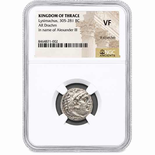 THRACIAN KINGDOM. Lysimachus (305-281 BC). AR drachm. NGC VF Alexander III Great Portrait