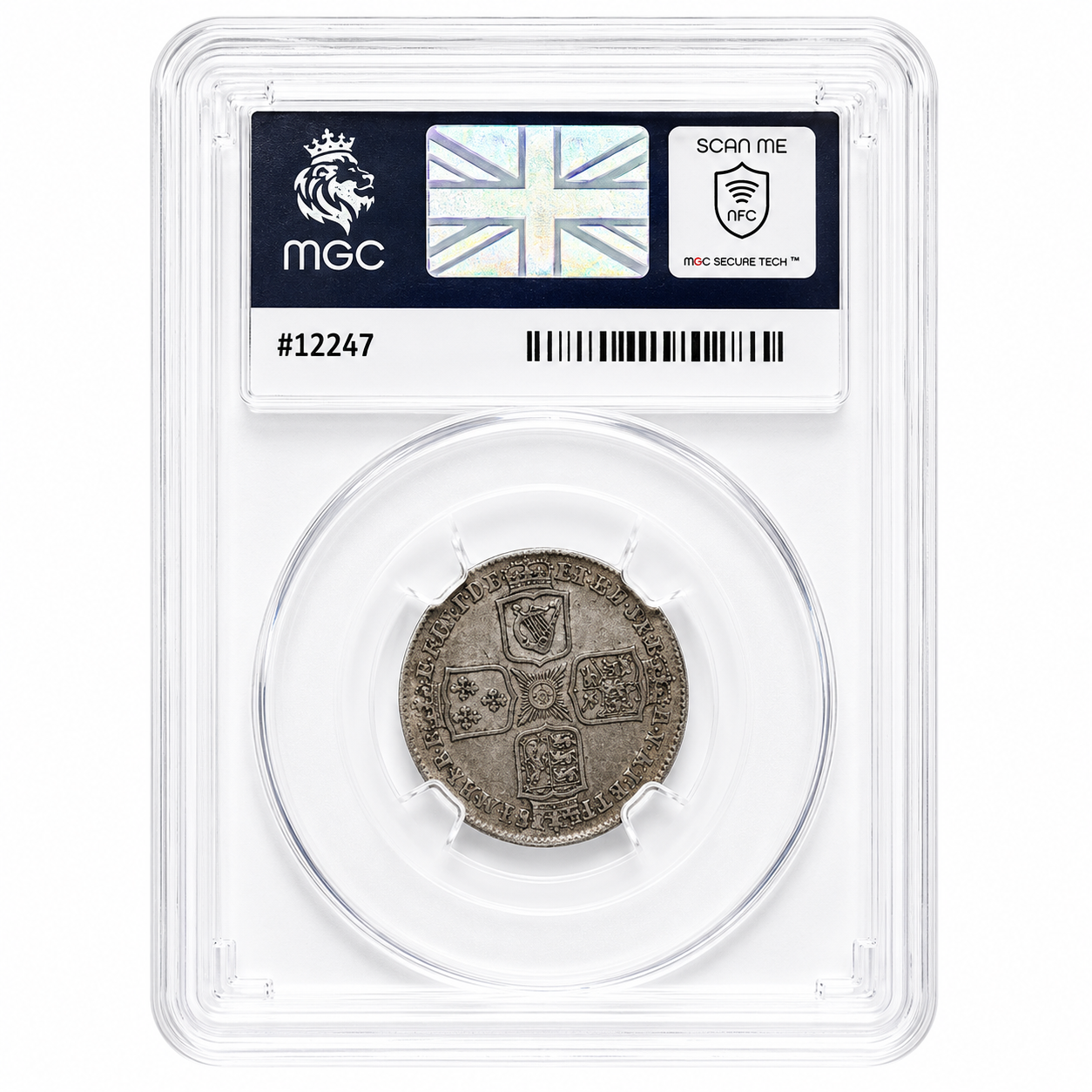 1758 George II Shilling Silver Coin, ‘Old Head’ MGC AU50