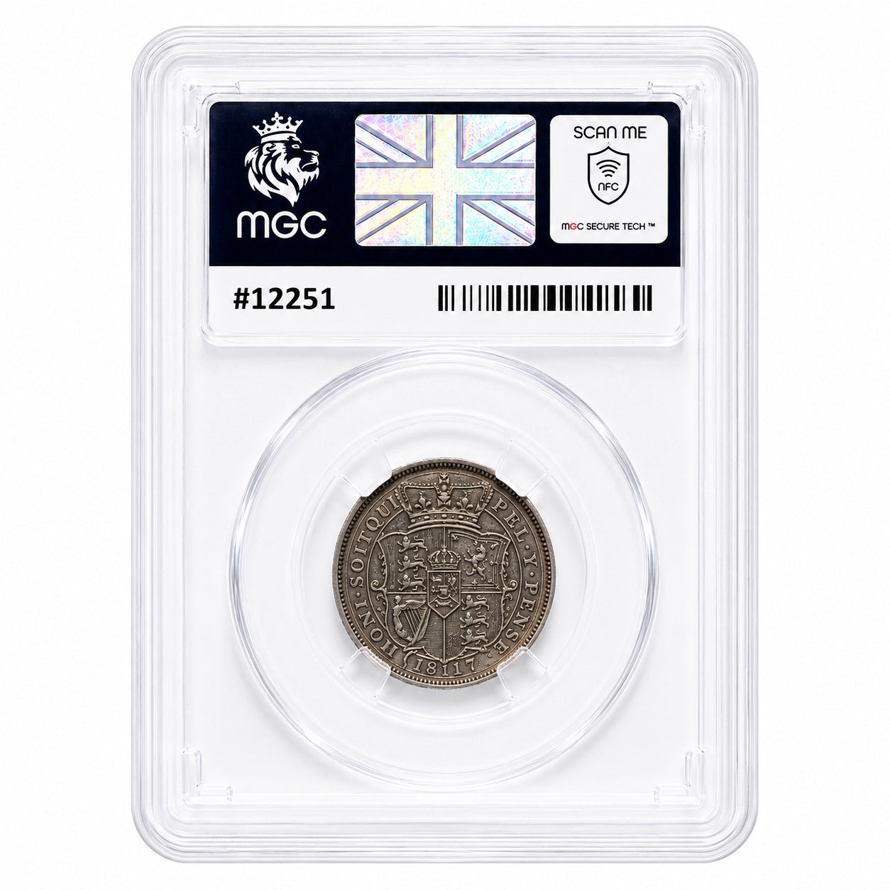George III 1817 Silver Shilling – Rare Mint Error- Unbarred H and B Struck as R -Graded MGCAU55