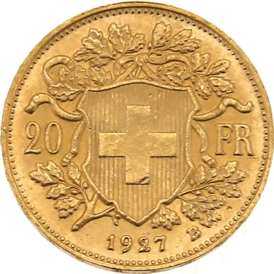 1927 Swiss 20 Franc Helvetia 900 Fine Gold Coin 6.45g