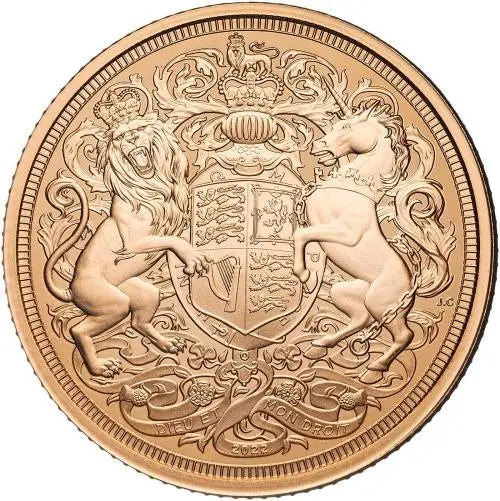 2022 Queen Elizabeth II Gold Sovereign Memorial Proof Coin, lion and unicorn design, boxed with COA, CGT free.