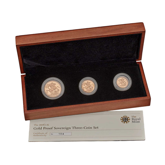 2009 Proof Gold Sovereign Premium 3 Coin Set, Royal Mint, 28g of 22ct Gold