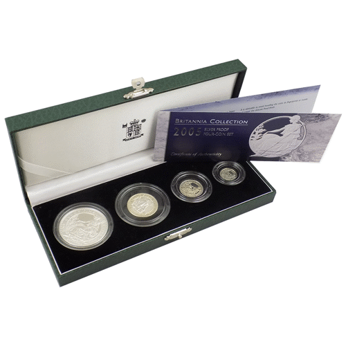 2005 UK Britannia Four-Coin Silver Proof Set (1.85ozt of 999 Silver)